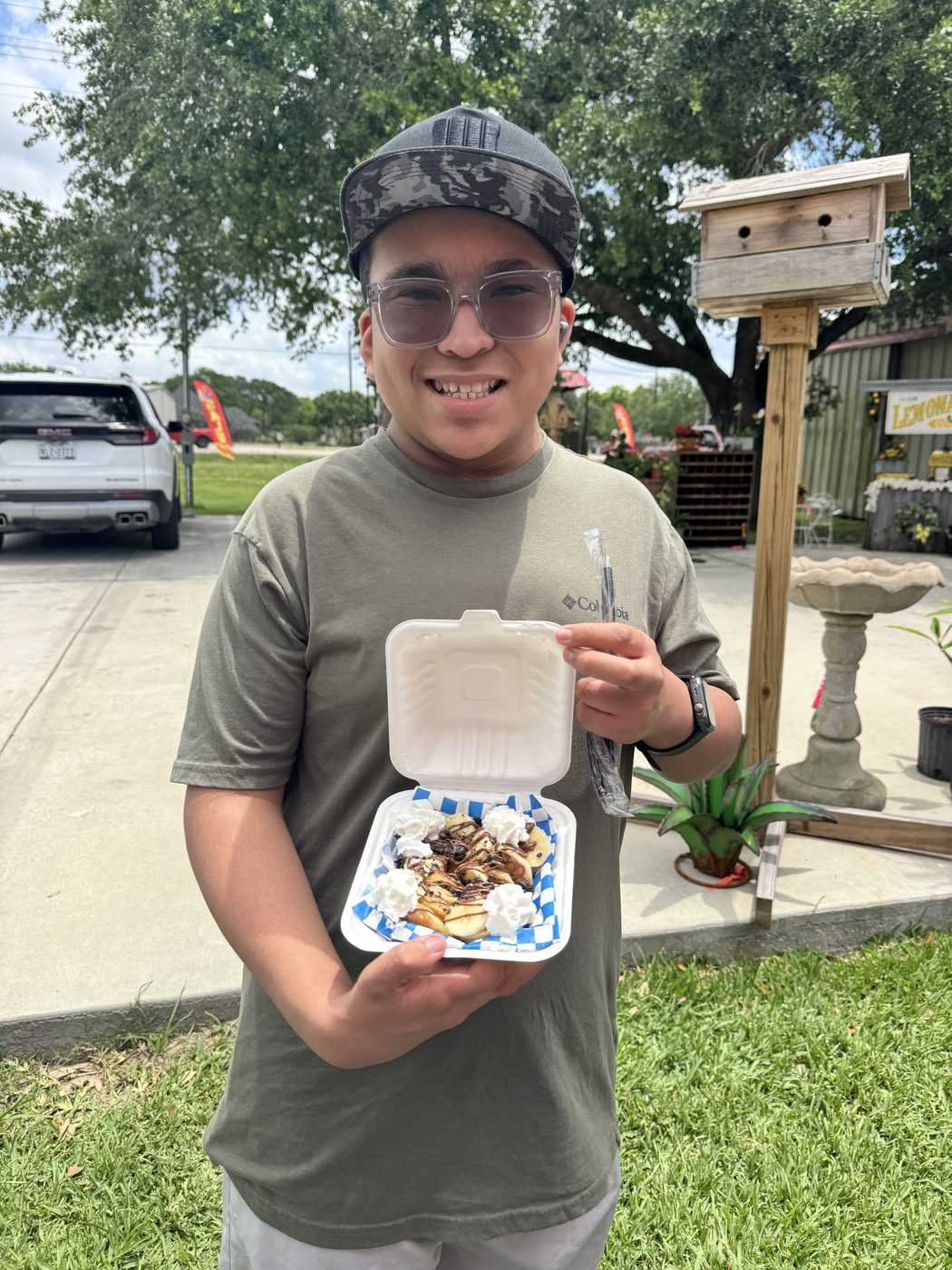 A customer with a chocolate mini-stack